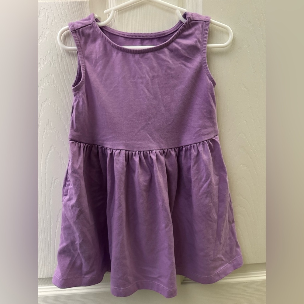 Primary- size 3 purple, tank dress w/pockets, gently used.